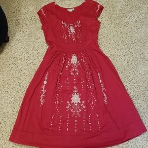 Anthropologie Red embroidered dress by Lil